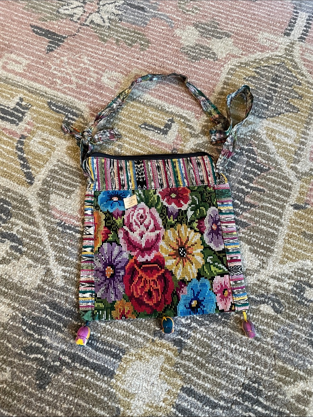 Floral Beaded Crossbody Bag - Multicolor